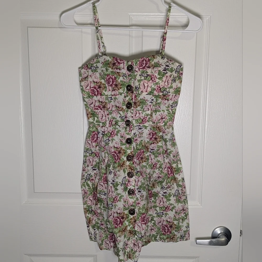 Cottagecore Floral Button Front Sundress Smocked Back Cotton Mini Dress S - Picture 1 of 4